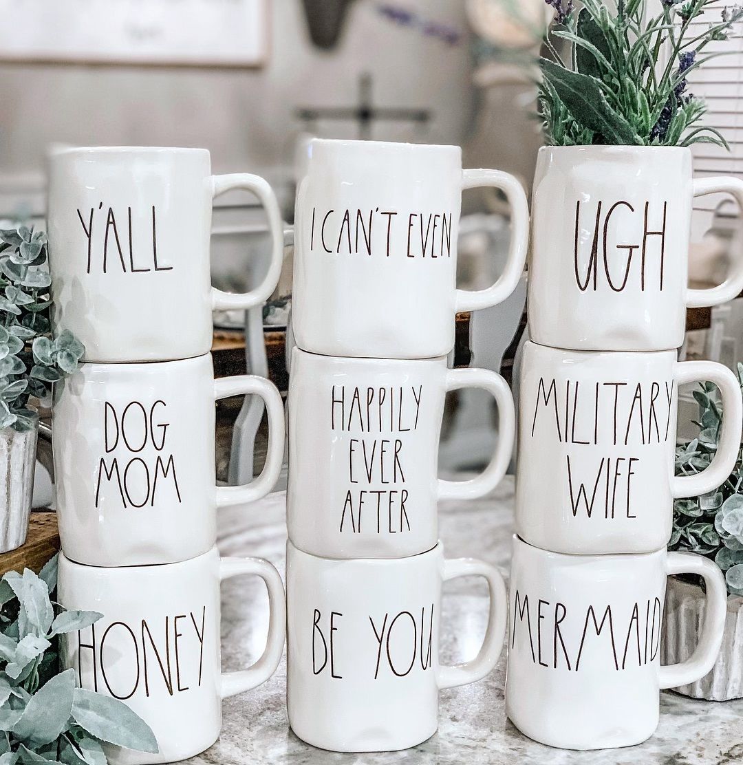Assorted Rae Dunn Inspired Coffee Mugs 16oz ReStaged Vintage Decor Interior Styling